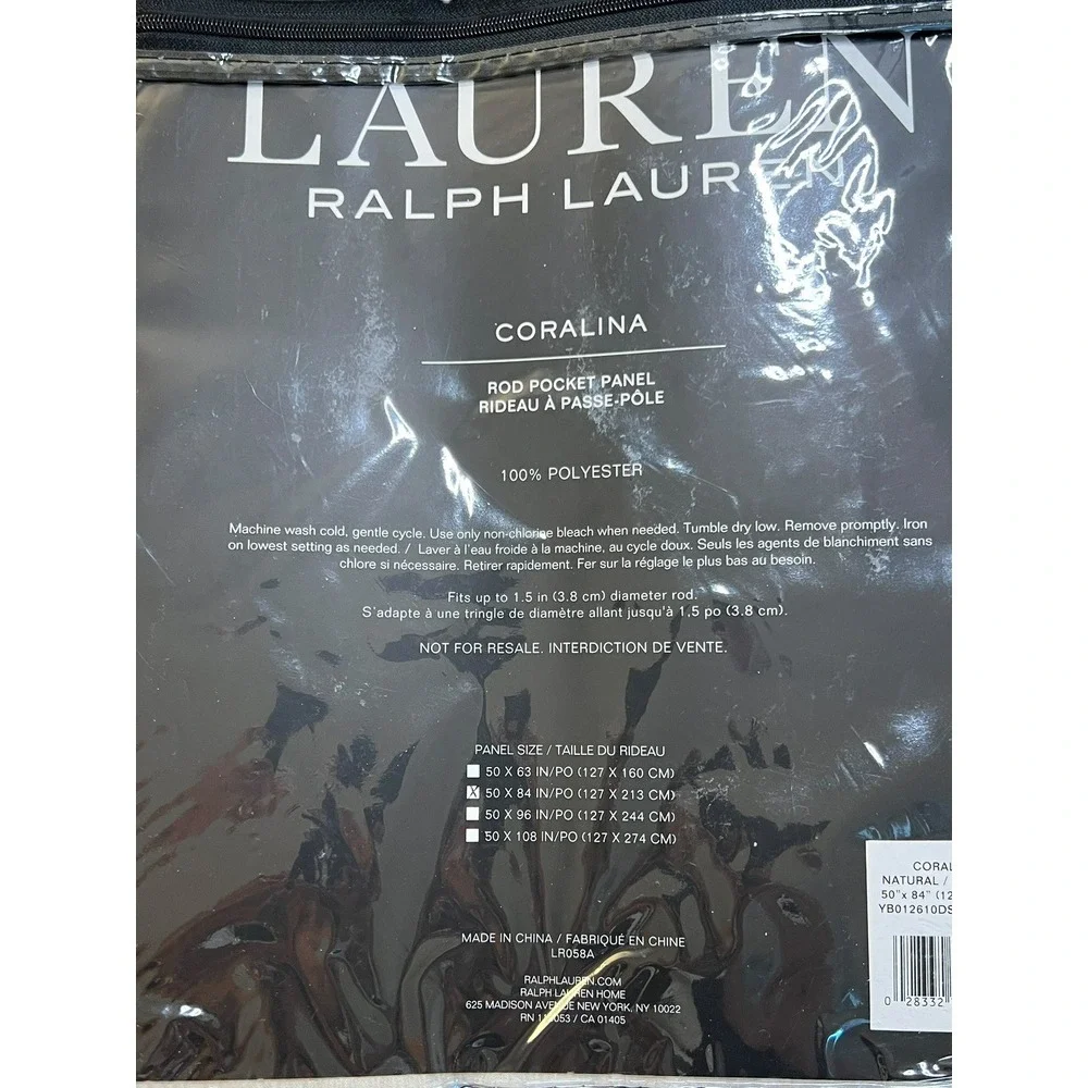 NEW- Ralph‎ Lauren CORALINA Natural Rod Pocket Panel 50